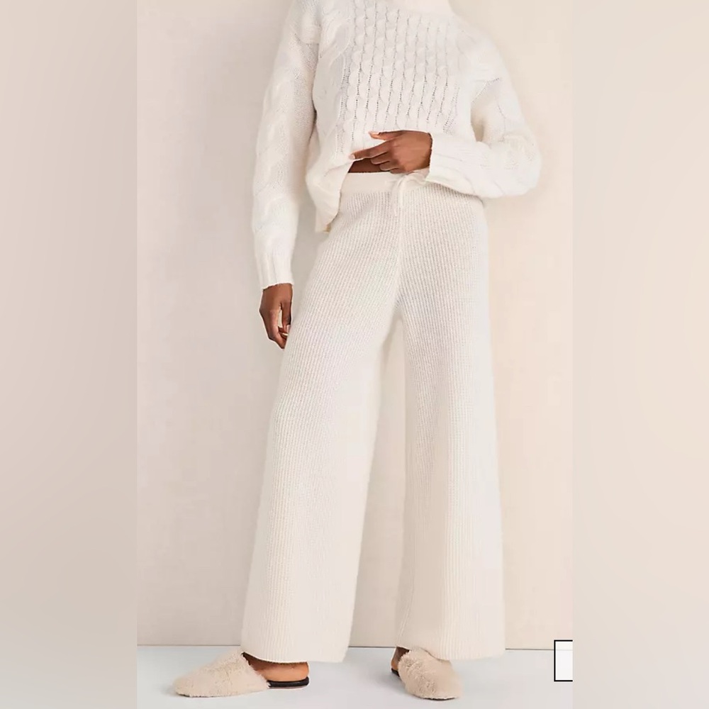 Elegant Cream Wide Leg Knit Pants
